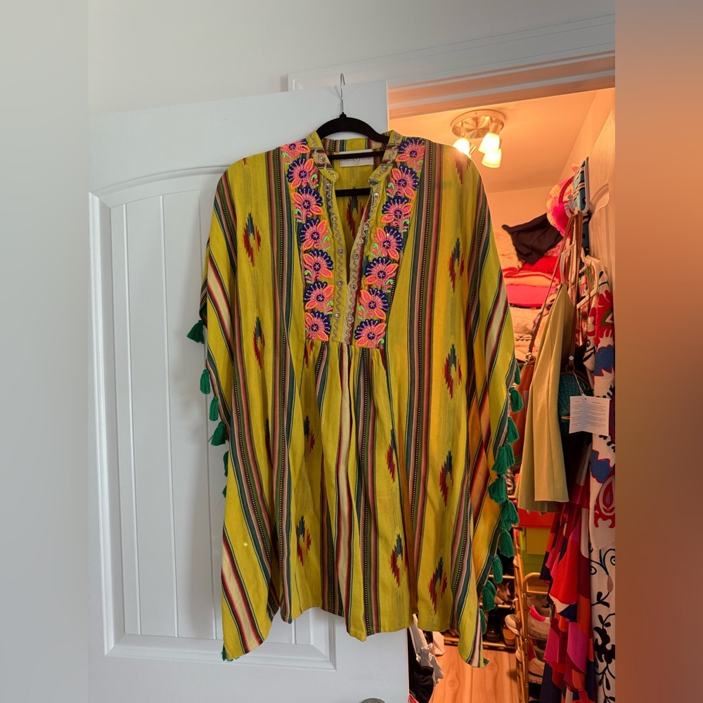 Miss June Paris Vibrant Yellow Embroidered Tunic with Tassels